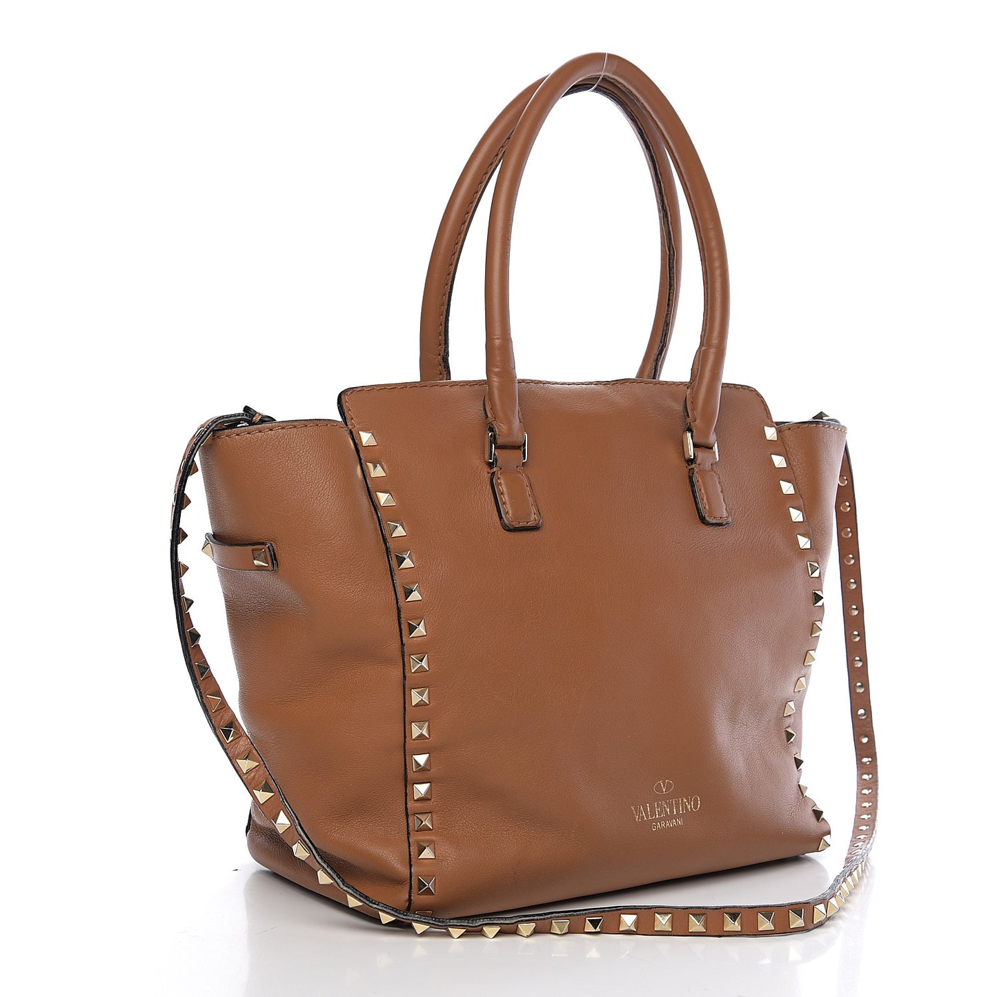 Calfskin Rockstud Double Handle Tote Light Cuir
