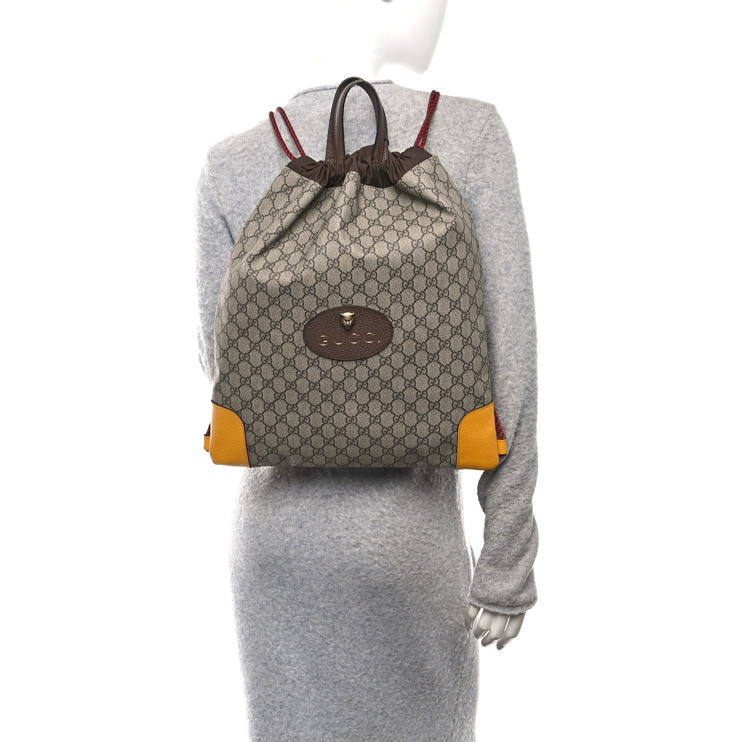 Gucci GG Supreme Monogram Neo Vintage Drawstring Backpack Beige New Acero Crop 2 of 10