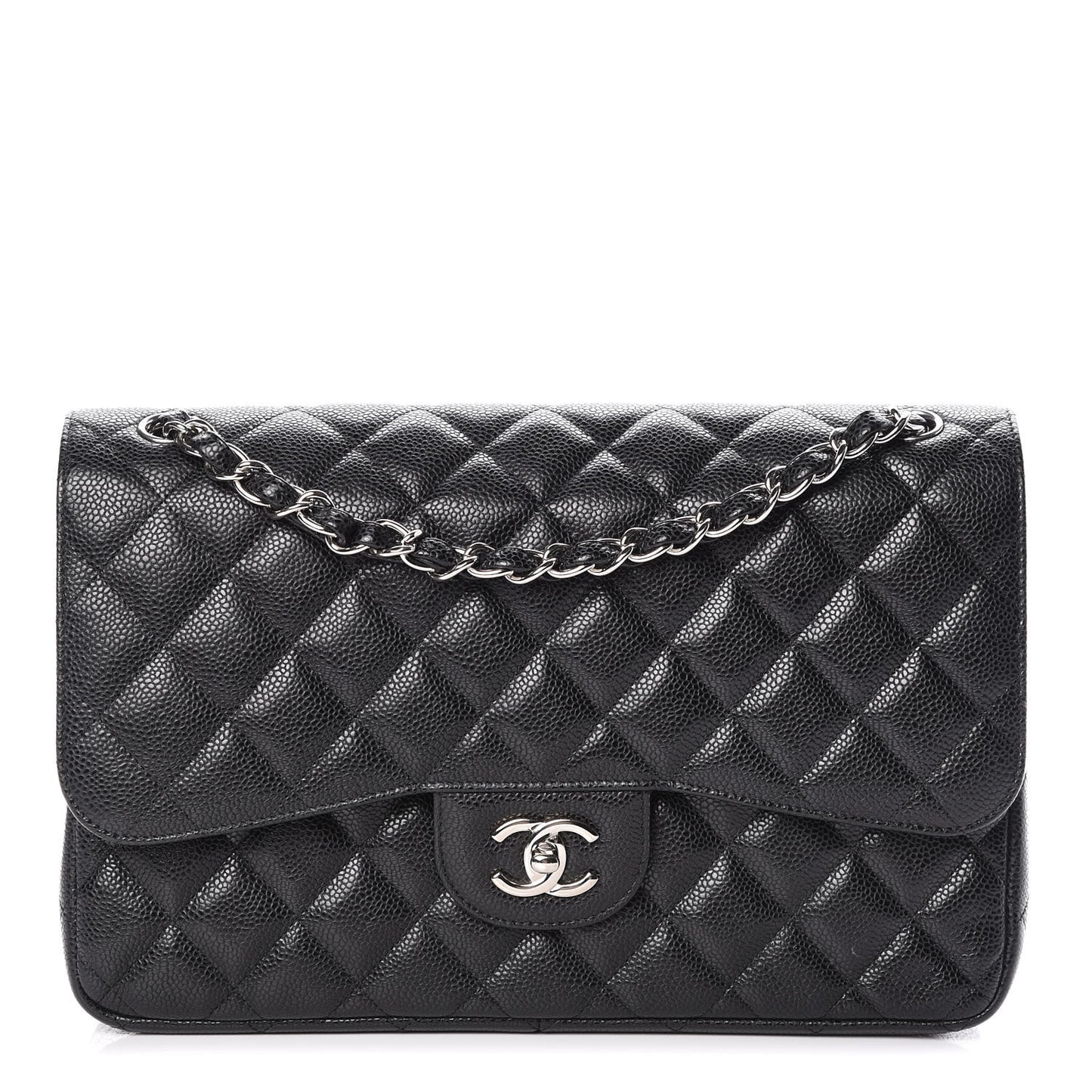 Caviar Quilted Jumbo Double Flap Black