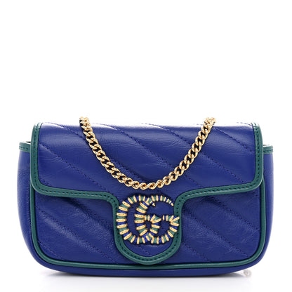 Gucci Azalea Calfskin Enamel Matelasse Diagonal Super Mini Torchon GG Marmont Shoulder Bag Imperial Blue Pavone 1 of 11
