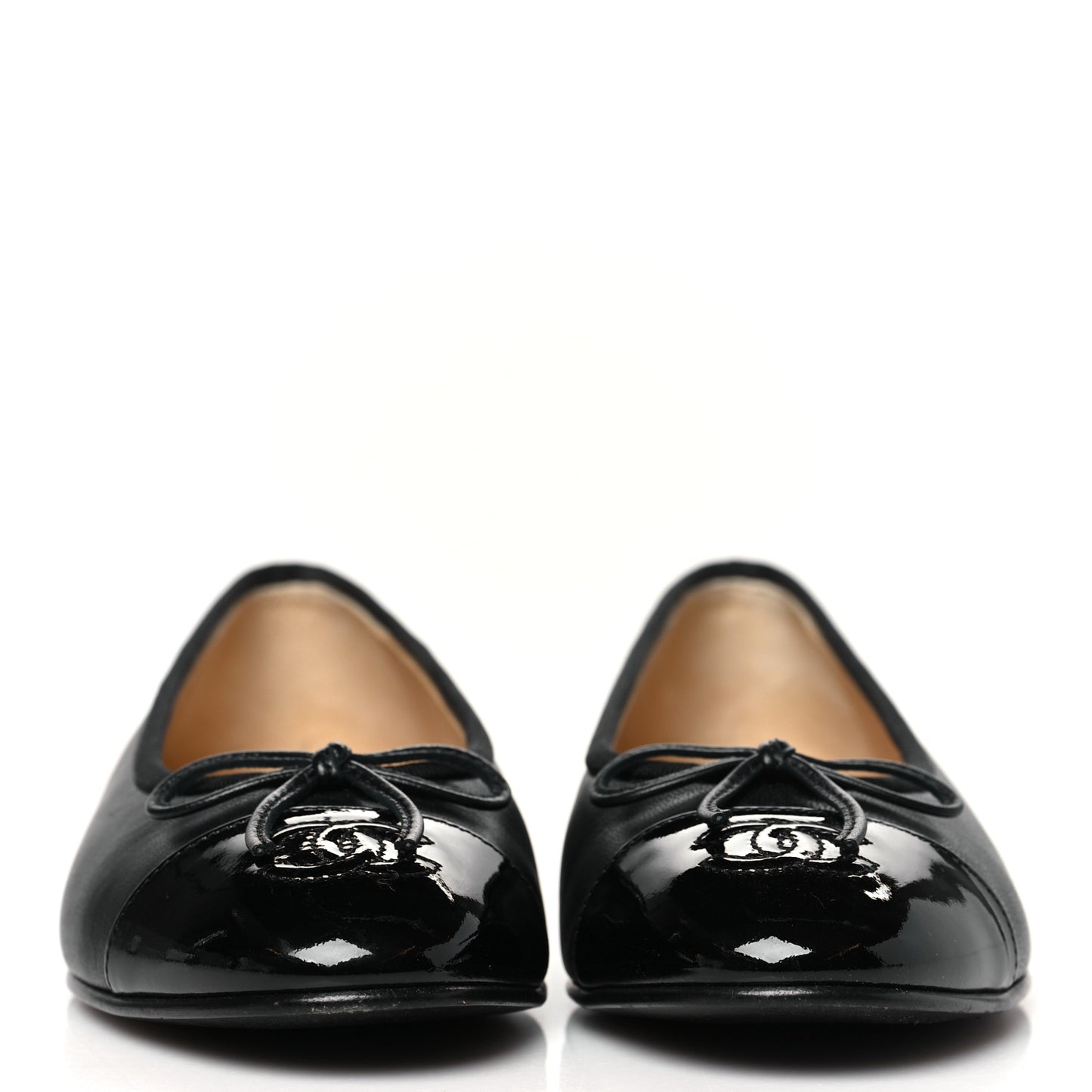 Lambskin Patent CC Cap Toe Ballerina Flats 36 Black