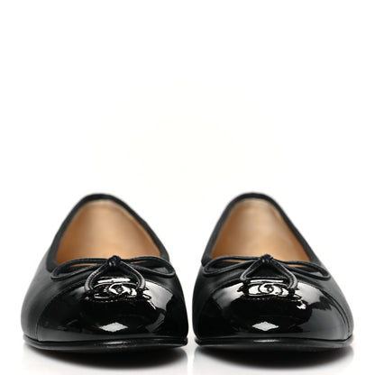 Chanel Lambskin Patent CC Cap Toe Ballerina Flats 36 Black 3 of 10