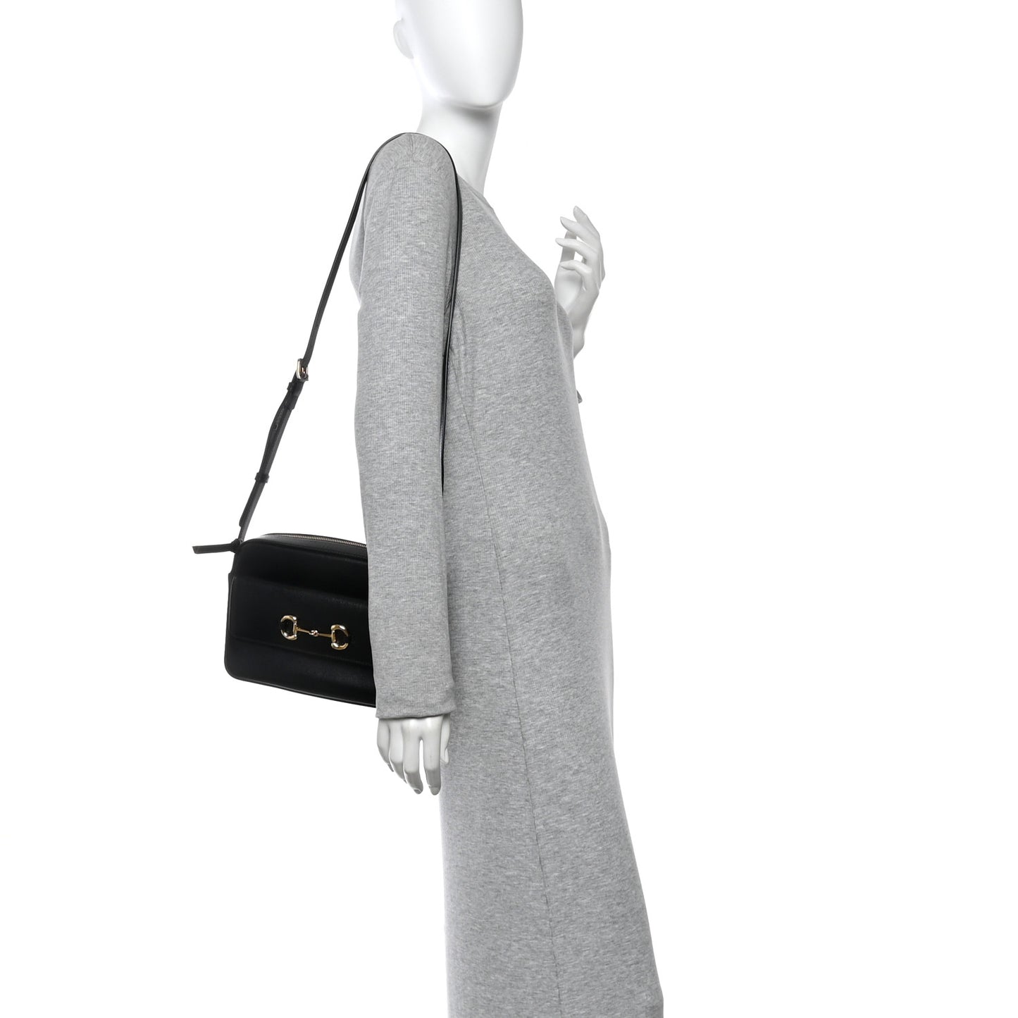 Textured Calfskin Small Horsebit 1955 Shoulder Bag Black