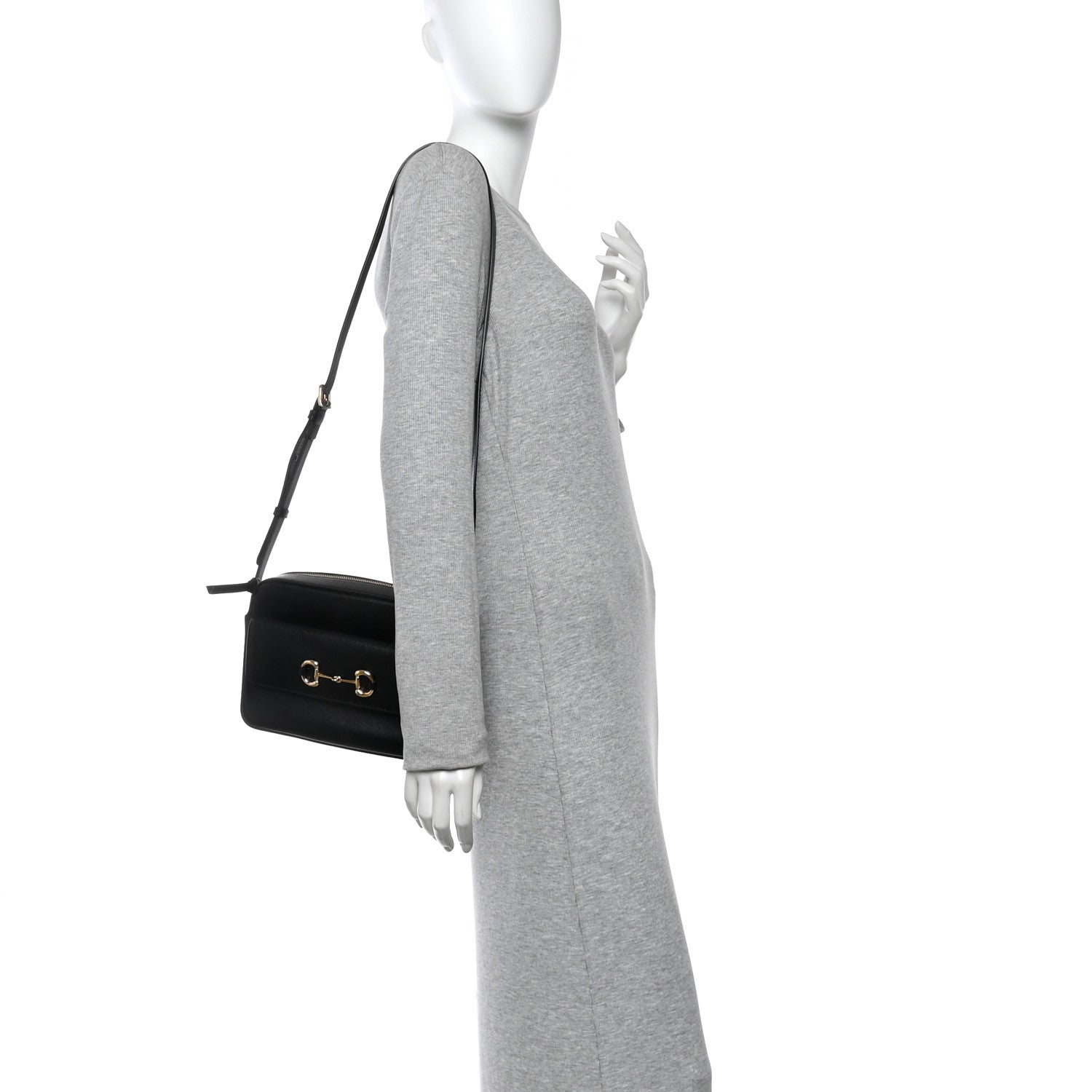 Gucci Textured Calfskin Small Horsebit 1955 Shoulder Bag Black 2 of 10