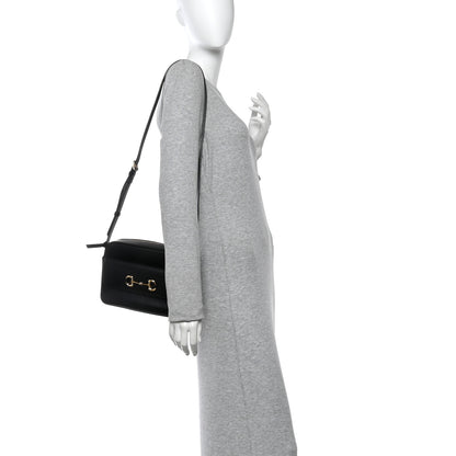 Gucci Textured Calfskin Small Horsebit 1955 Shoulder Bag Black 2 of 10