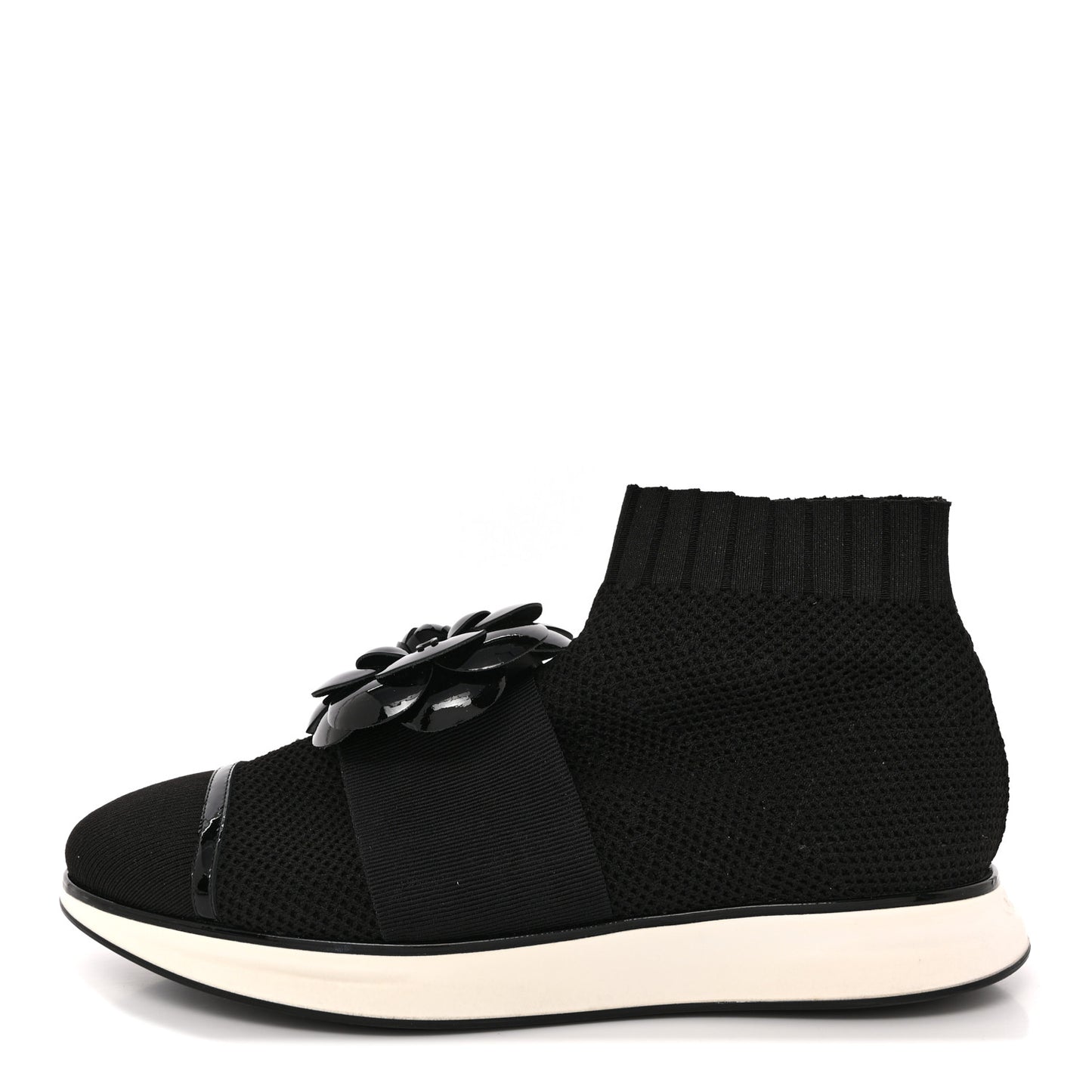 Knit Patent Calfskin Womens High Top Camellia Sneakers 39.5 Black