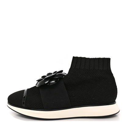 Chanel Knit Patent Calfskin Womens High Top Camellia Sneakers 39.5 Black 1 of 9