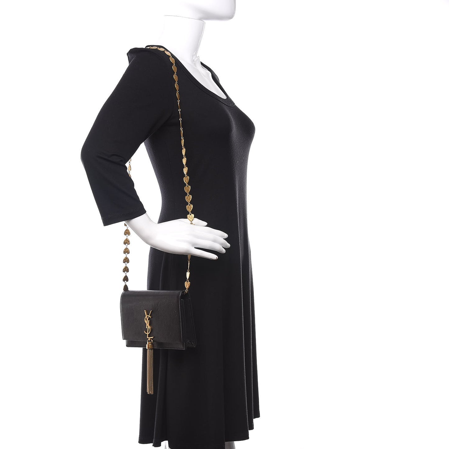 Smooth Calfskin Classic Monogram Kate Heart Tassel Heart Chain Wallet Black