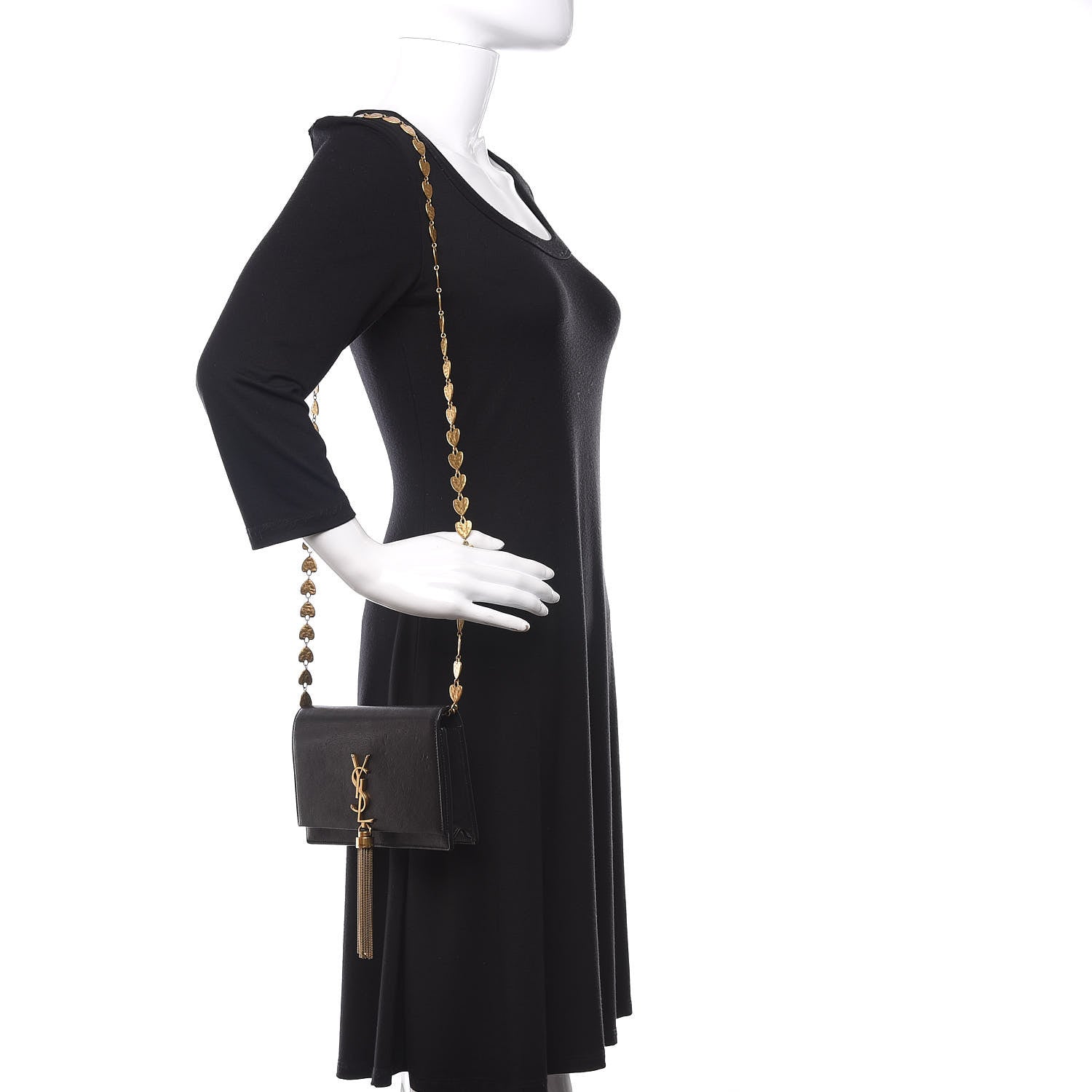 Saint Laurent Smooth Calfskin Classic Monogram Kate Heart Tassel Heart Chain Wallet Black 2 of 20