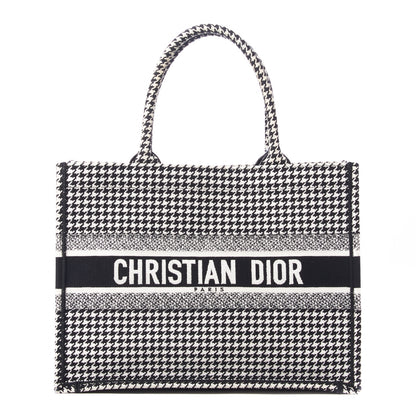 Christian Dior Canvas Houndstooth Embroidered Medium Book Tote Black White 1 of 9