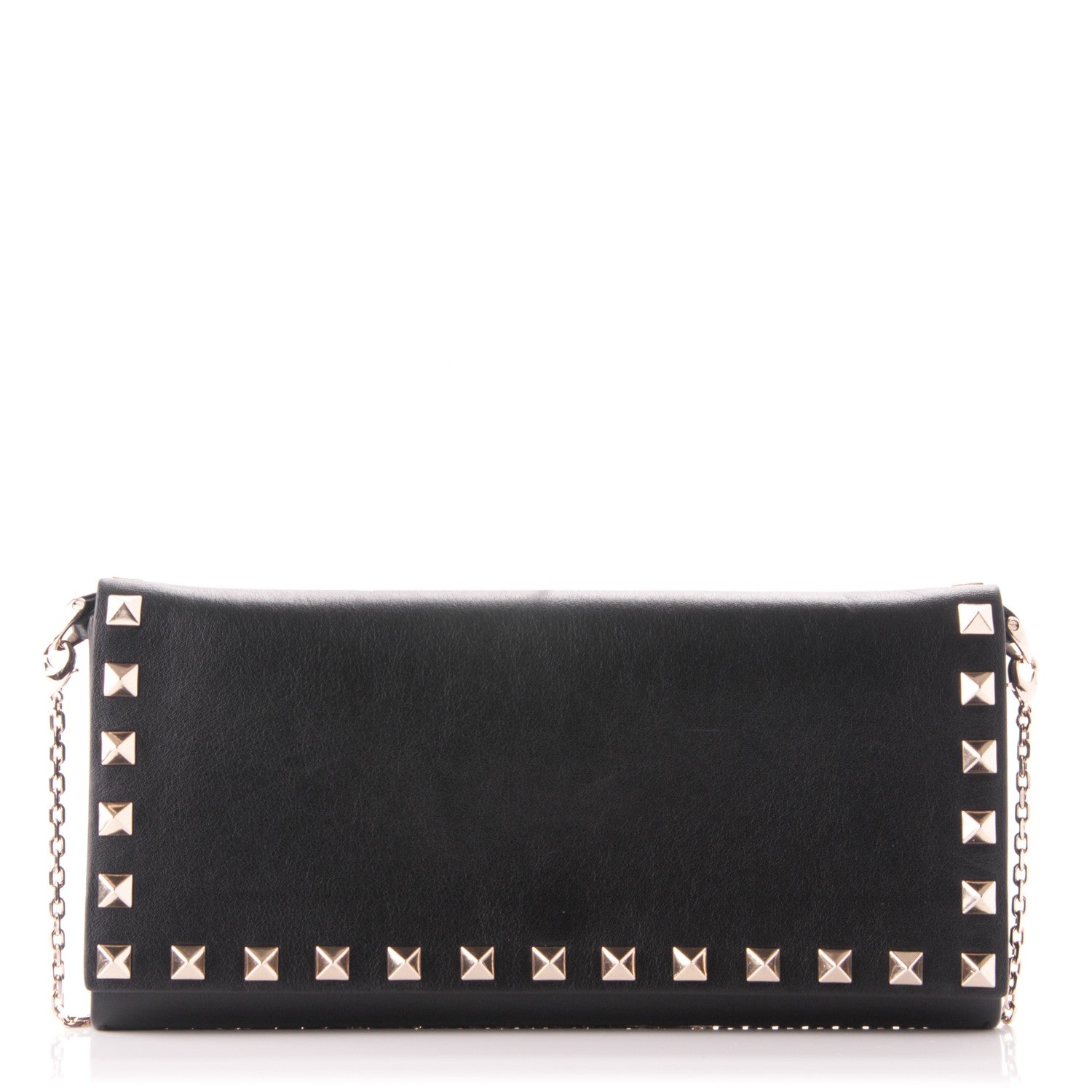 Valentino Garavani Vitello Rockstud Flap Wallet on Chain Black 1 of 7