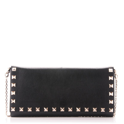 Valentino Garavani Vitello Rockstud Flap Wallet on Chain Black 1 of 7