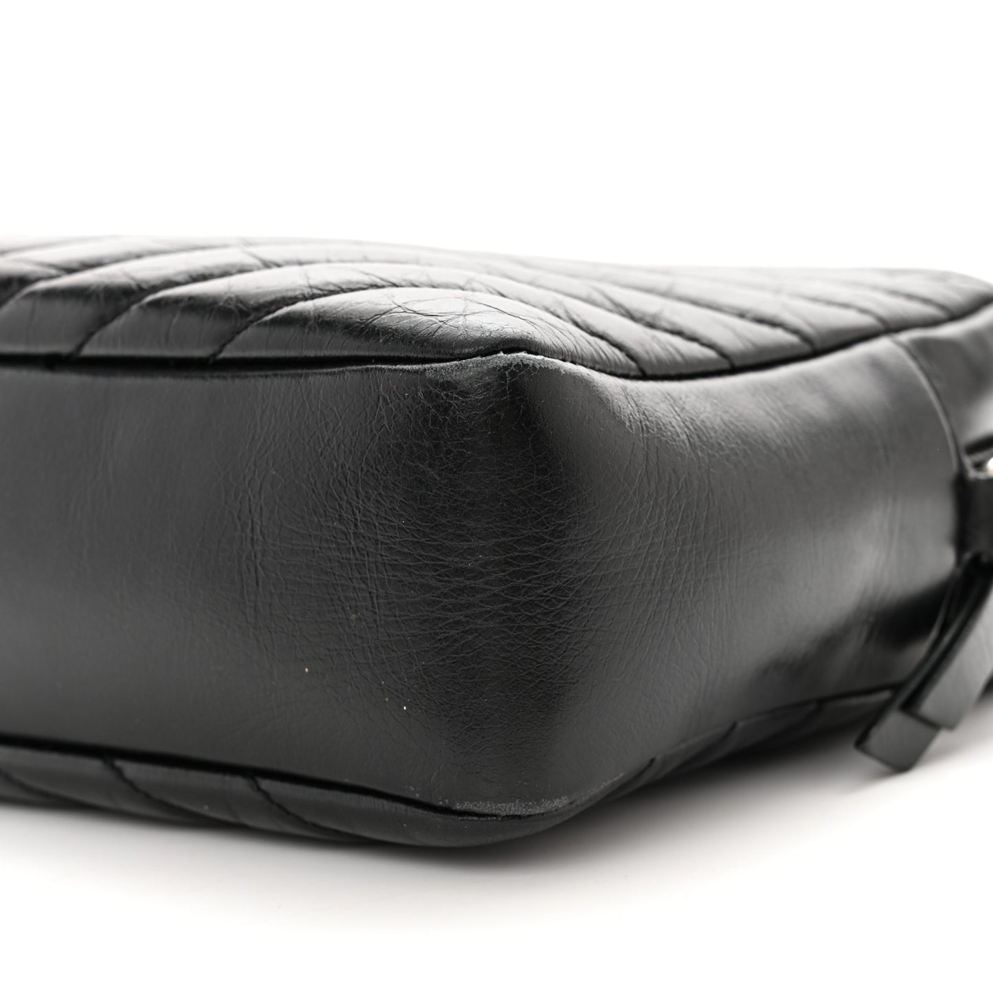 Cracked Shiny Calfskin Matelasse Monogram Lou Camera Bag Black