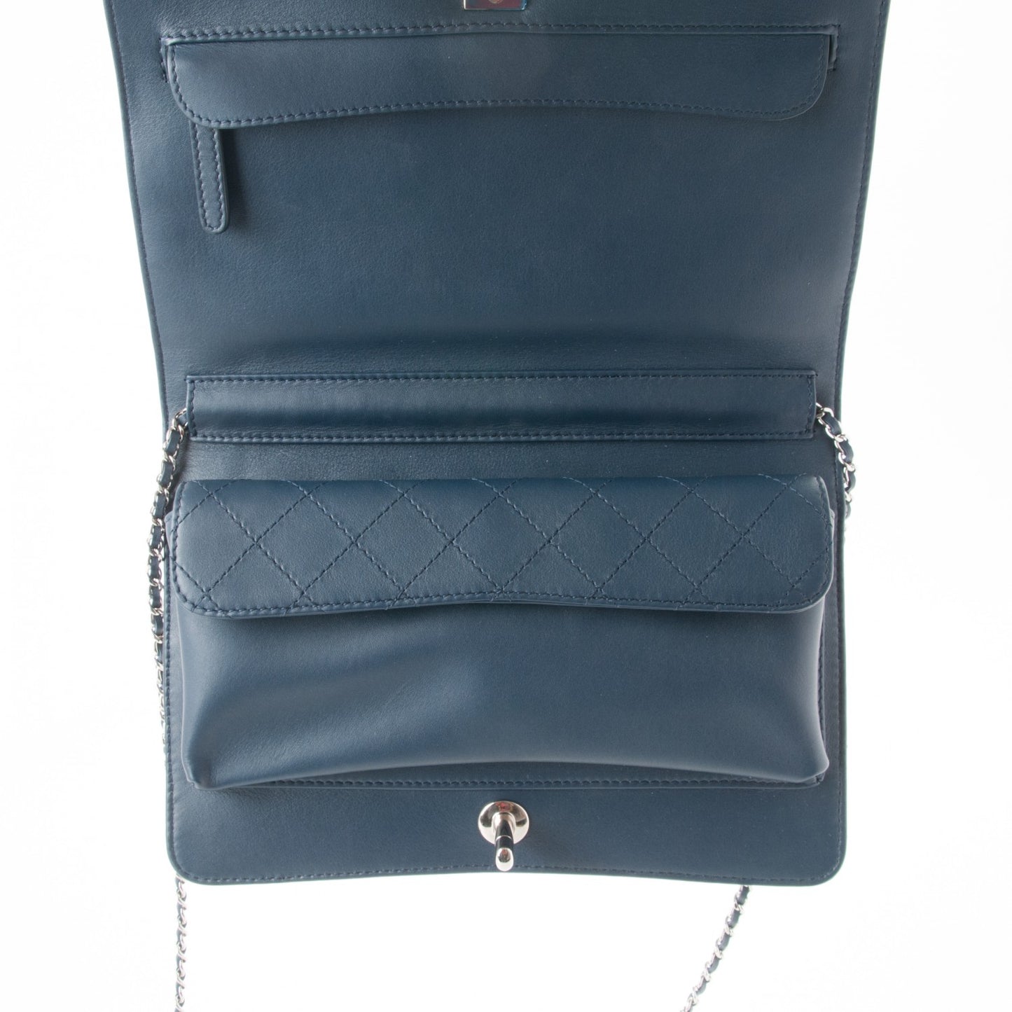 Patent Quilted Clutch Flap Dark Blue