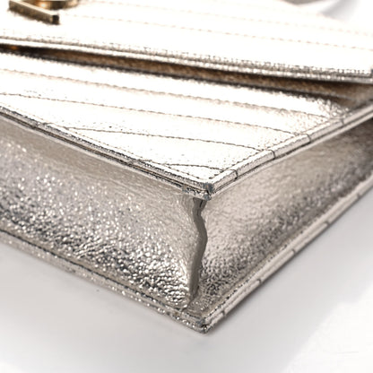 Saint Laurent Metallic Crackled Calfskin Matelasse Chevron Monogram Envelope Chain Wallet Gold 8 of 11