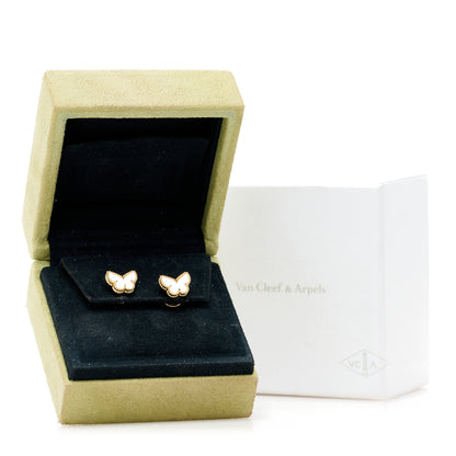 Van Cleef & Arpels 18K Yellow Gold Mother of Pearl Sweet Alhambra Butterfly Earrings 5 of 5