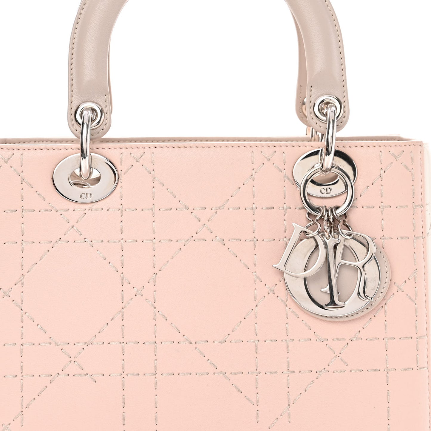 Lambskin Cannage Stitched Small Lady Dior Pink White