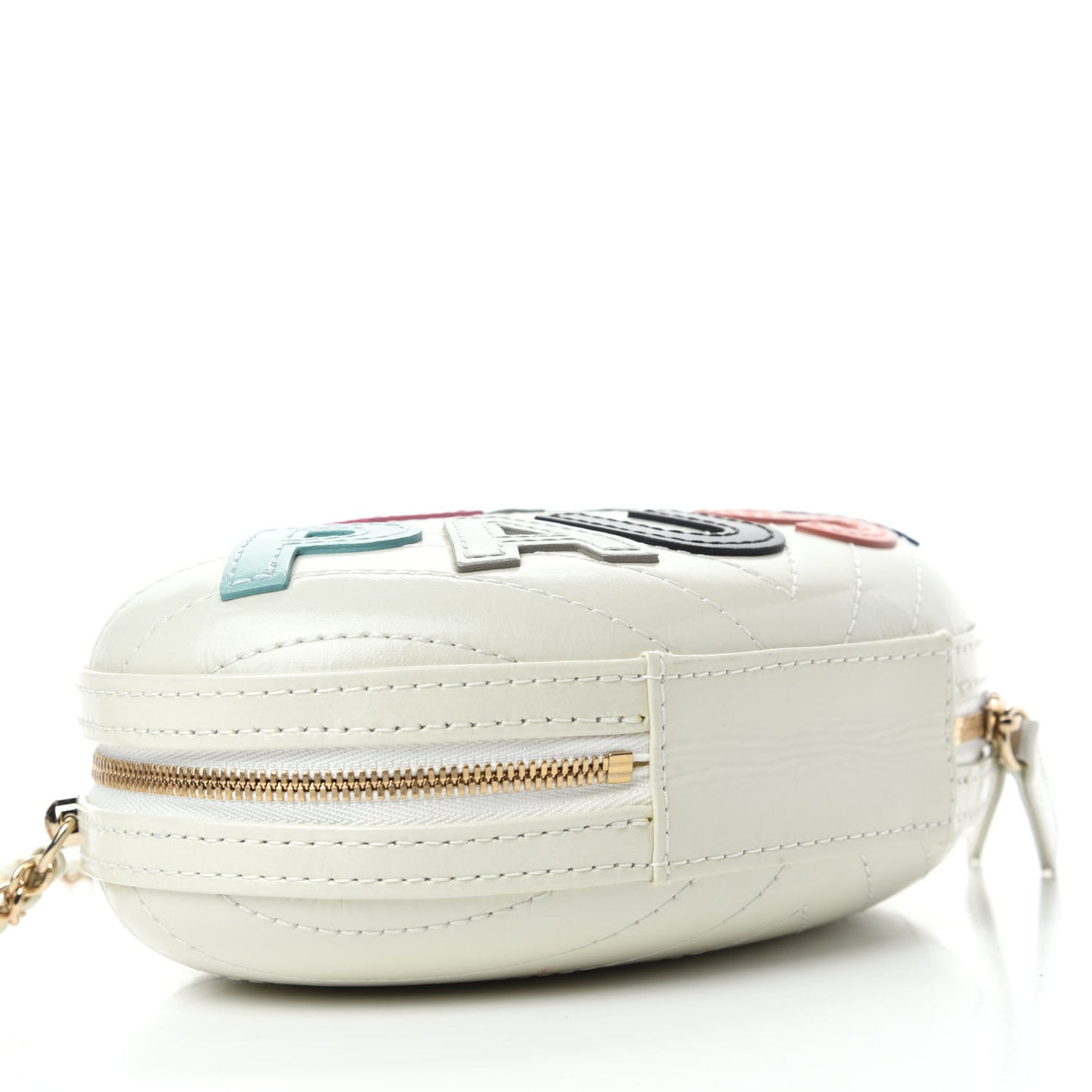 Embroidered Lambskin Chevron Quilted La Pausa Evening Bag White