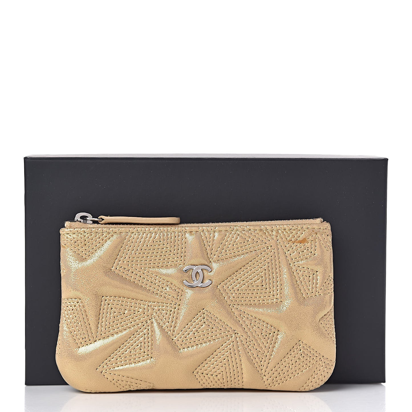 Metallic Lambskin Star Embossed Coin Purse Case Gold