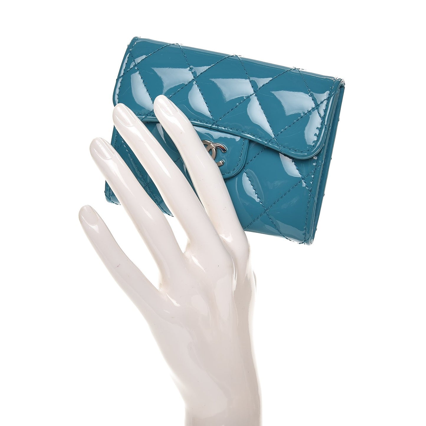 Patent Quilted Card Holder Turquoise