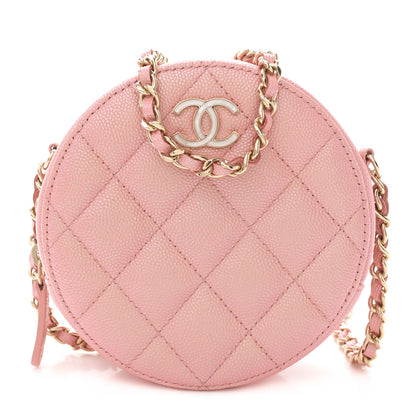 Chanel Iridescent Caviar Resin Quilted Round Clutch With Chain Pink 1 of 11