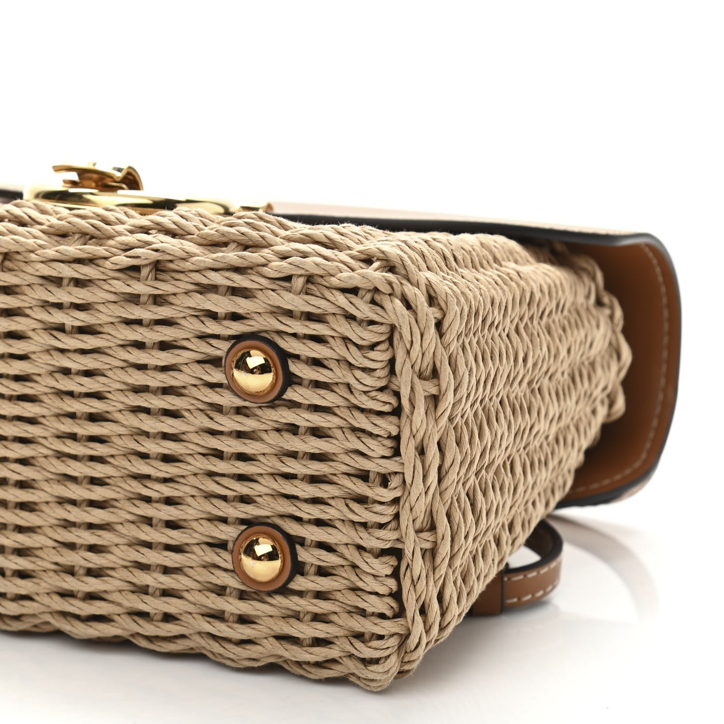 Calfskin Wicker Margot Top Handle Satchel Brown