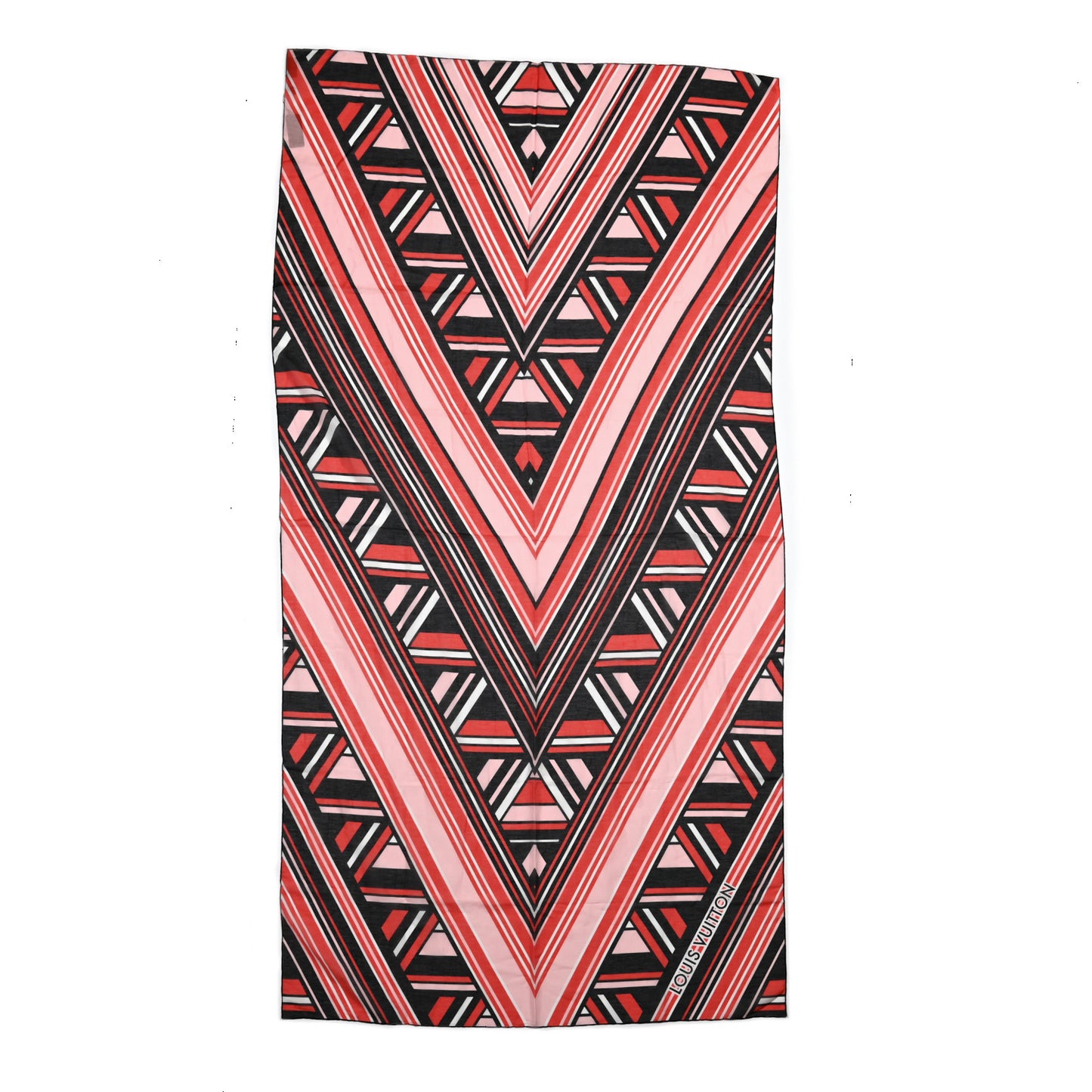 Cotton Silk V Stripe Stole Black Red
