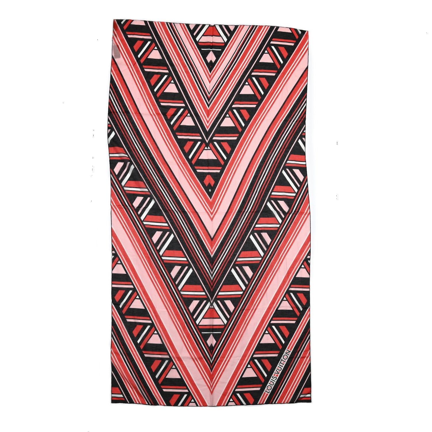 Louis Vuitton Cotton Silk V Stripe Stole Black Red 3 of 4