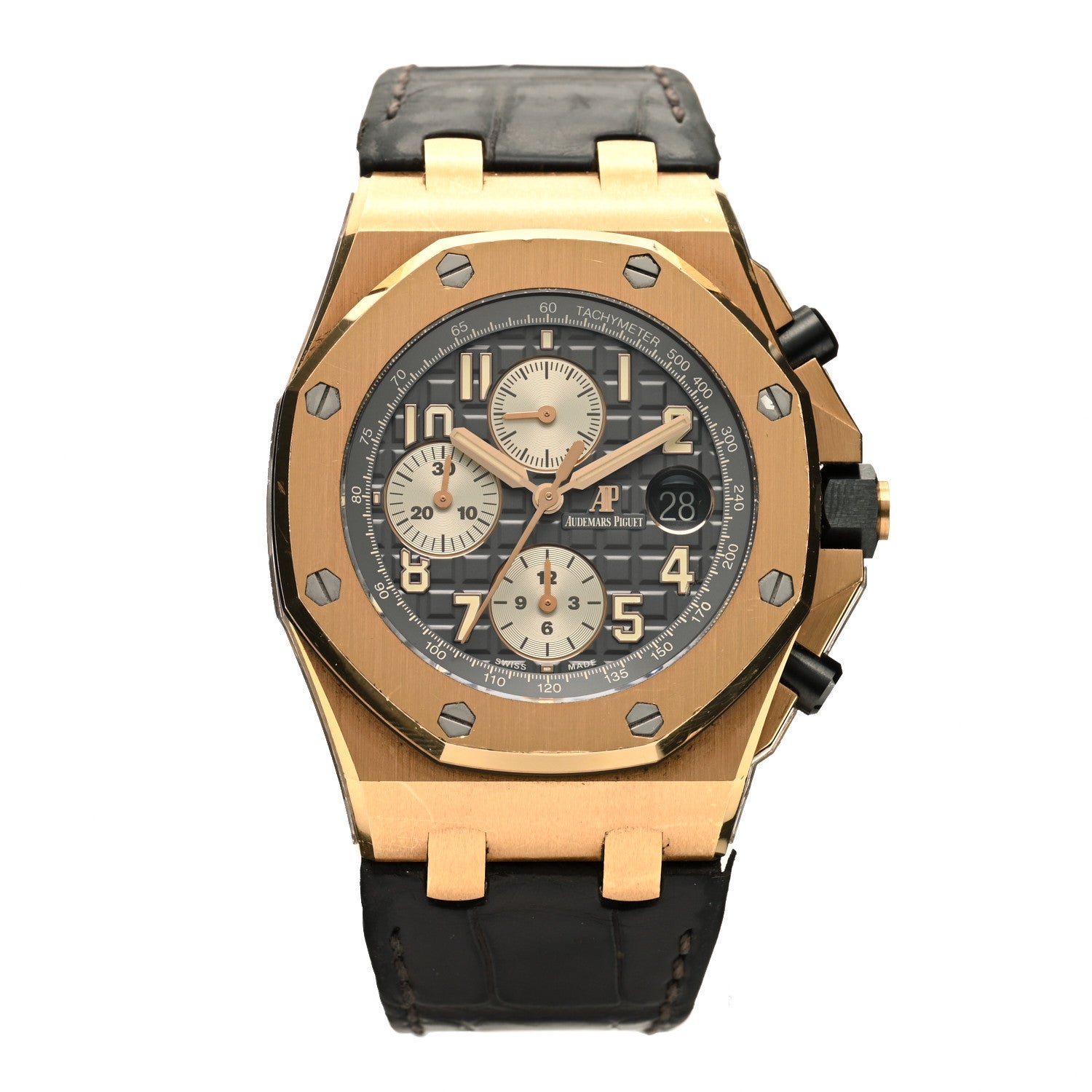 Audemars Piguet 18K Rose Gold Alligator 42mm Royal Oak Offshore Chronograph Automatic Watch Grey 26470OR.OO.A125CR.01 1 of 5