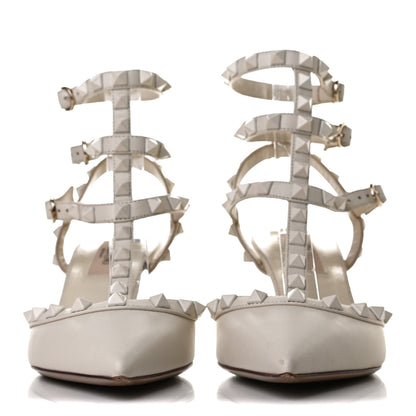 Valentino Garavani Calfskin Lacquered Monochrome Rockstud Ankle Strap 65mm Pumps 36.5 Ivory 2 of 11