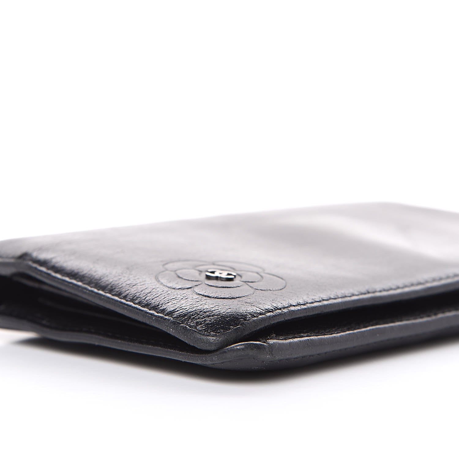 Chanel Goatskin Camellia Embossed Yen Wallet Black 9 of 11