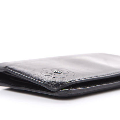 Chanel Goatskin Camellia Embossed Yen Wallet Black 9 of 11