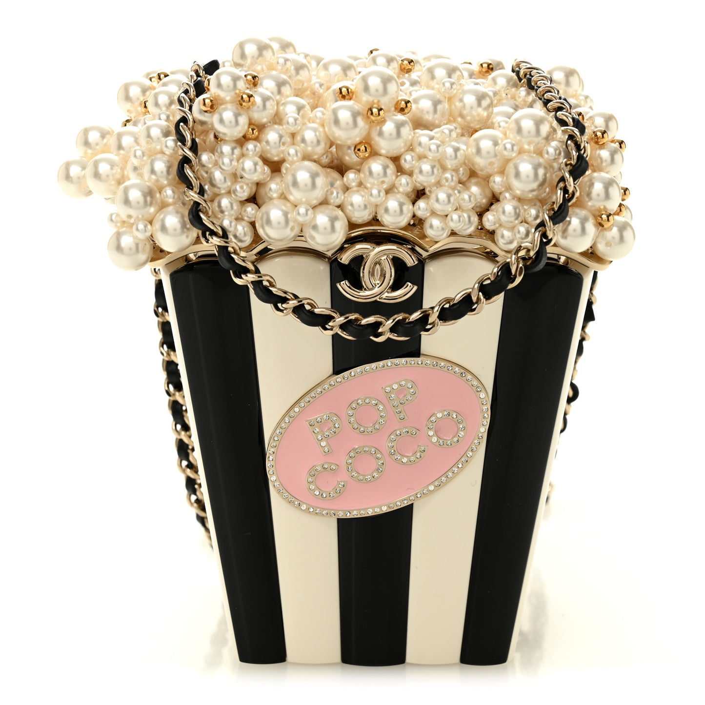 Resin Pearl Crystal Popcorn Bucket Minaudiere Black White Pink
