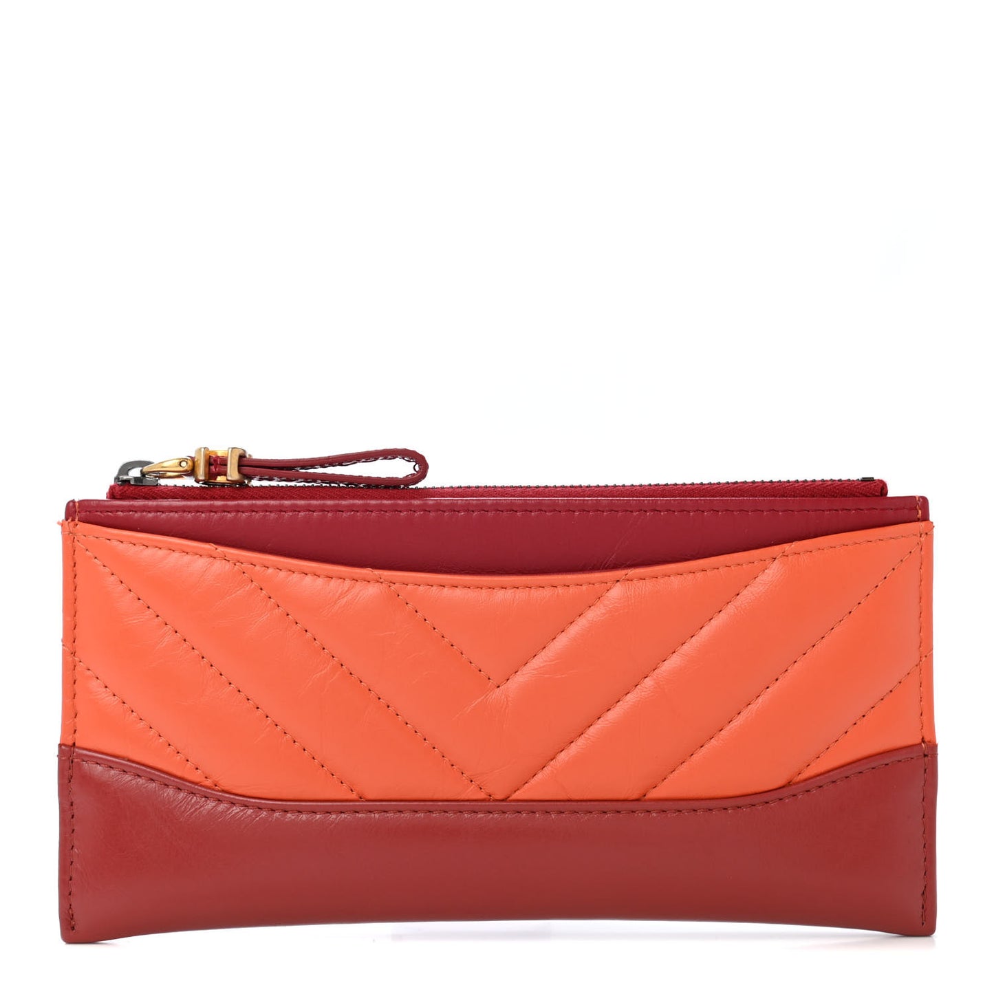 Aged Calfskin Chevron Quilted Gabrielle Zip Pouch Orange Red