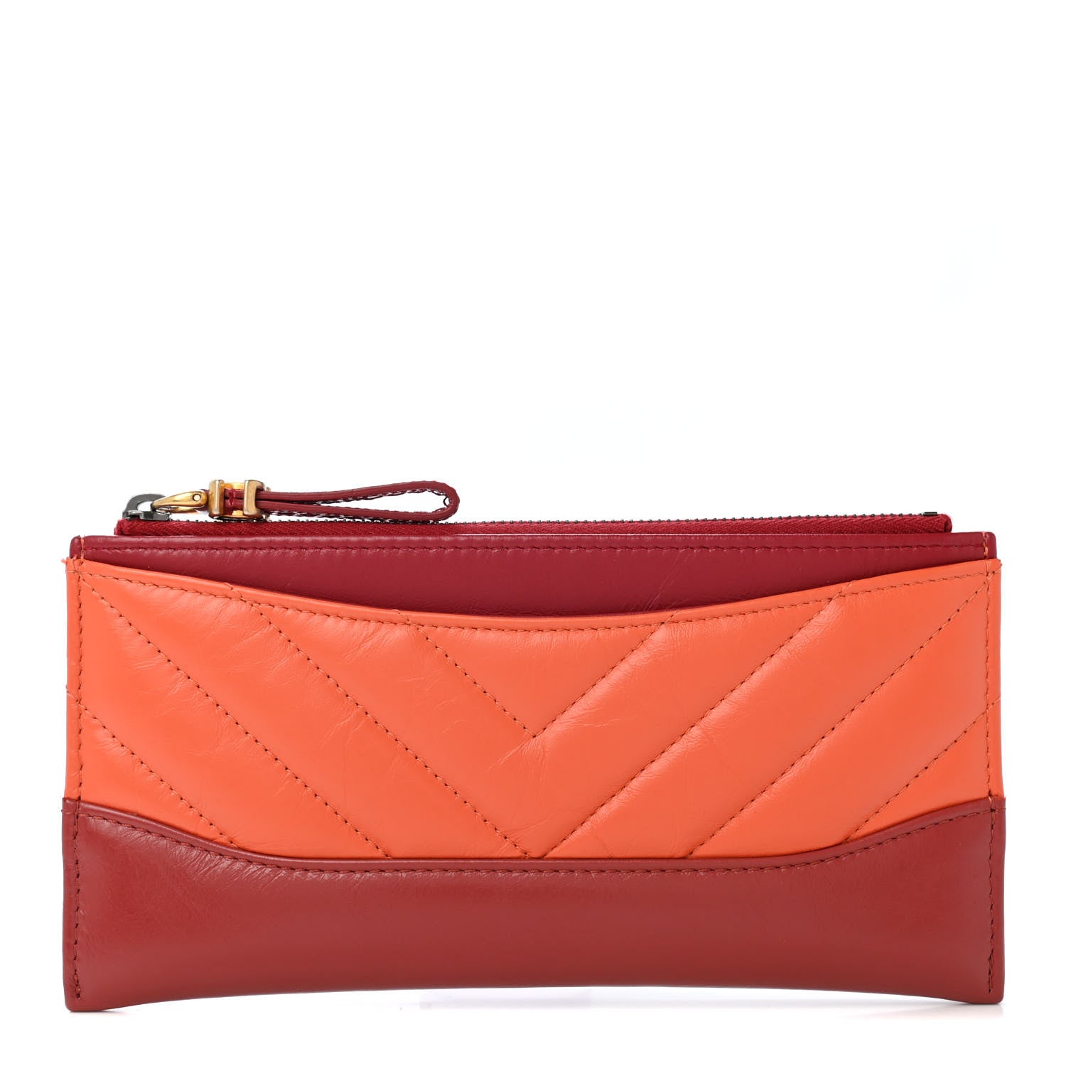 Chanel Aged Calfskin Chevron Quilted Gabrielle Zip Pouch Orange Red 1 of 4