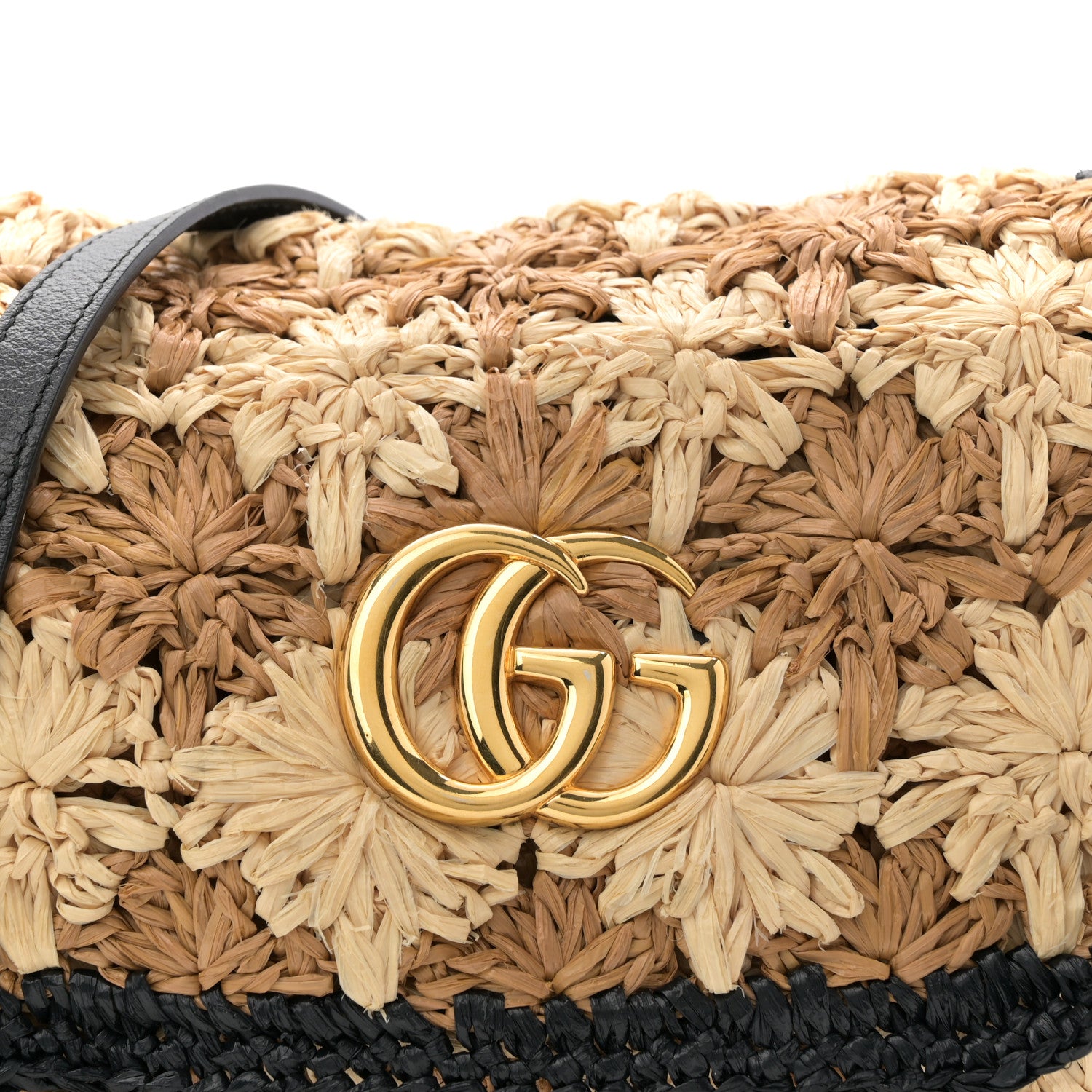 Gucci Raffia Crochet GG Marmont Shoulder Bag Black Natural Ecru Black 8 of 12