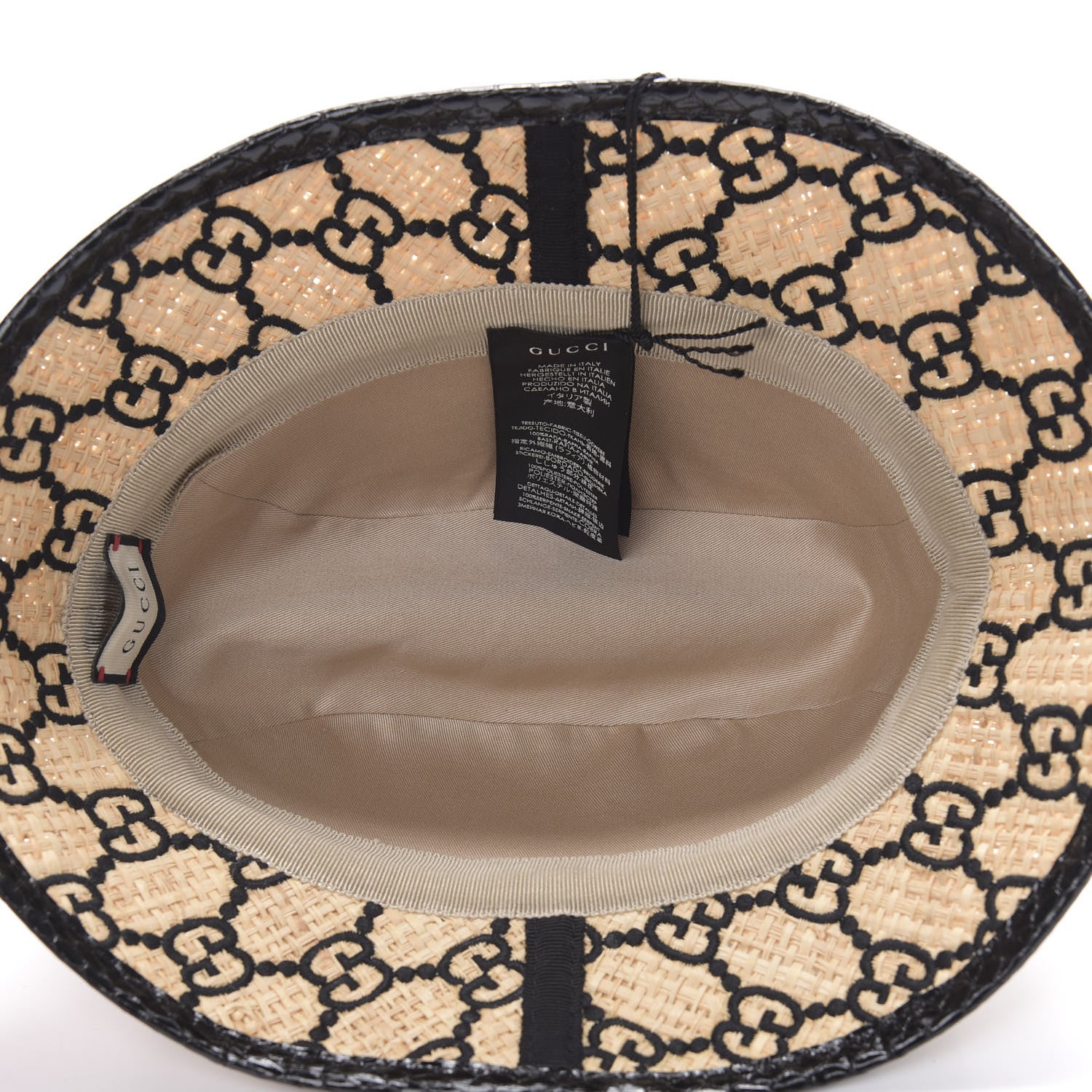 Gucci Raffia Elaphe GG Monogram Embroidered Fedora Hat L Ivory Black 5 of 7