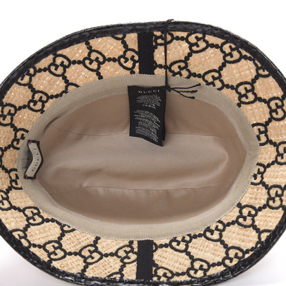 Gucci Raffia Elaphe GG Monogram Embroidered Fedora Hat L Ivory Black 5 of 7