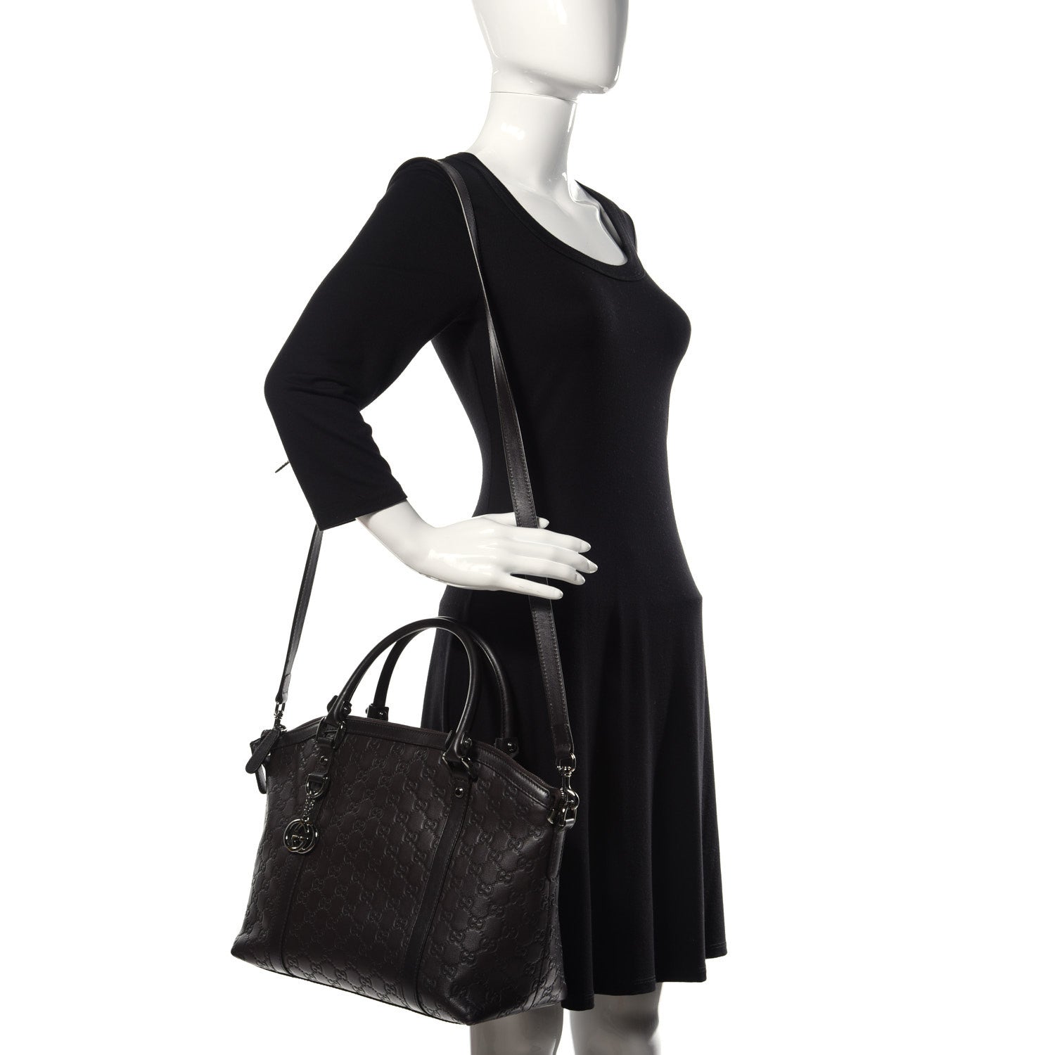 Gucci Guccissima Medium GG Charm Dome Satchel Dark Brown 2 of 9