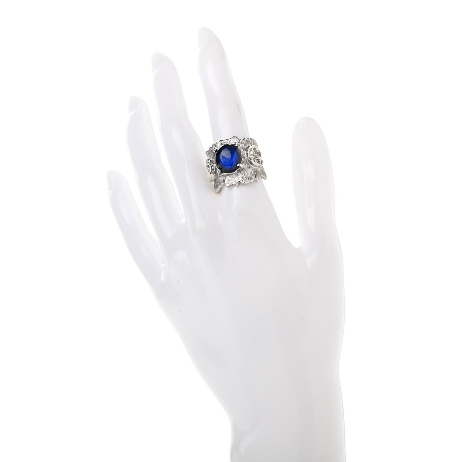 Gucci Metal Crystal GG Ring S Silver Blue 2 of 5