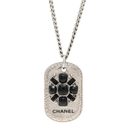Chanel Enamel ID Dog Tag Charm Necklace Silver 4 of 5