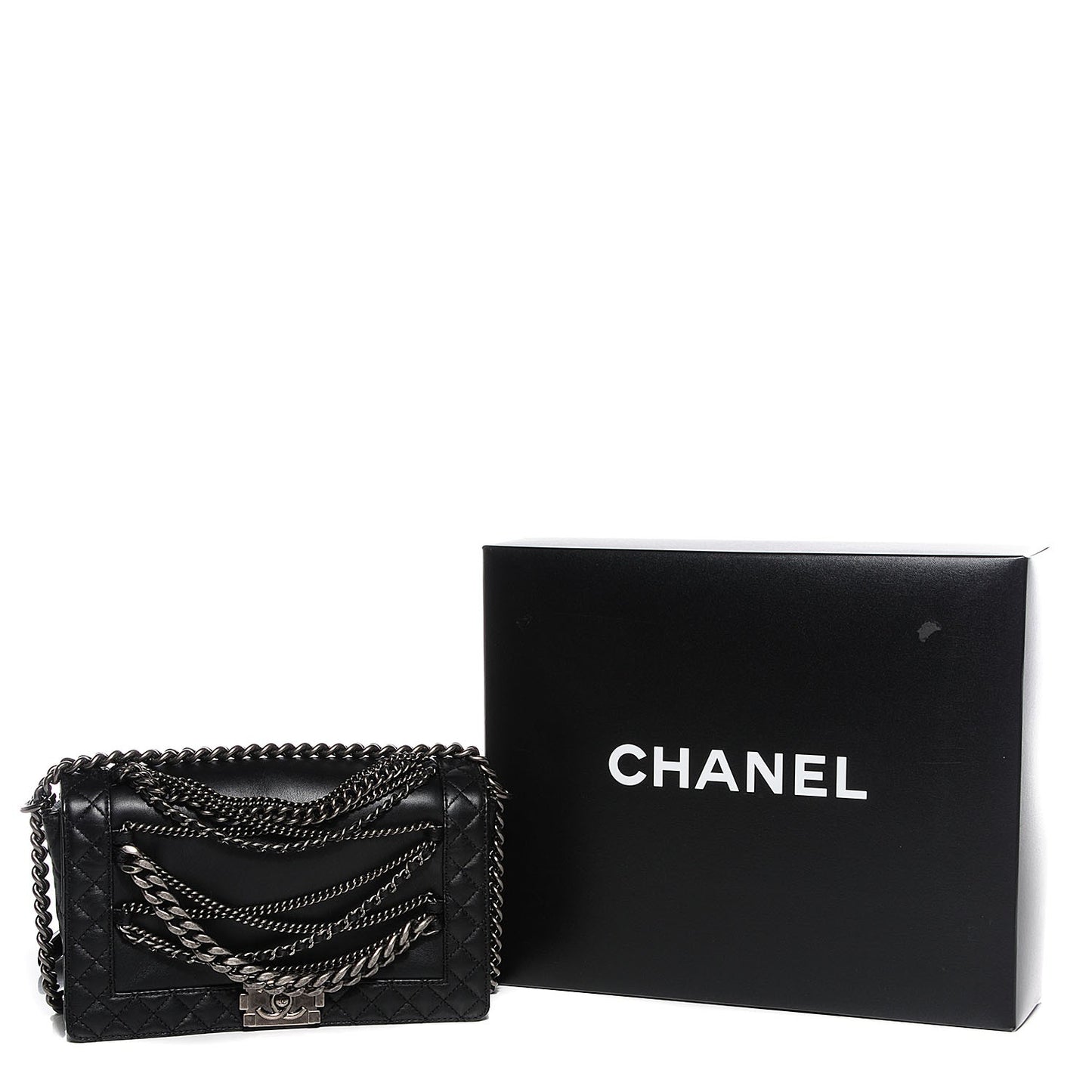 Calfskin Enchained Medium Boy Flap Black