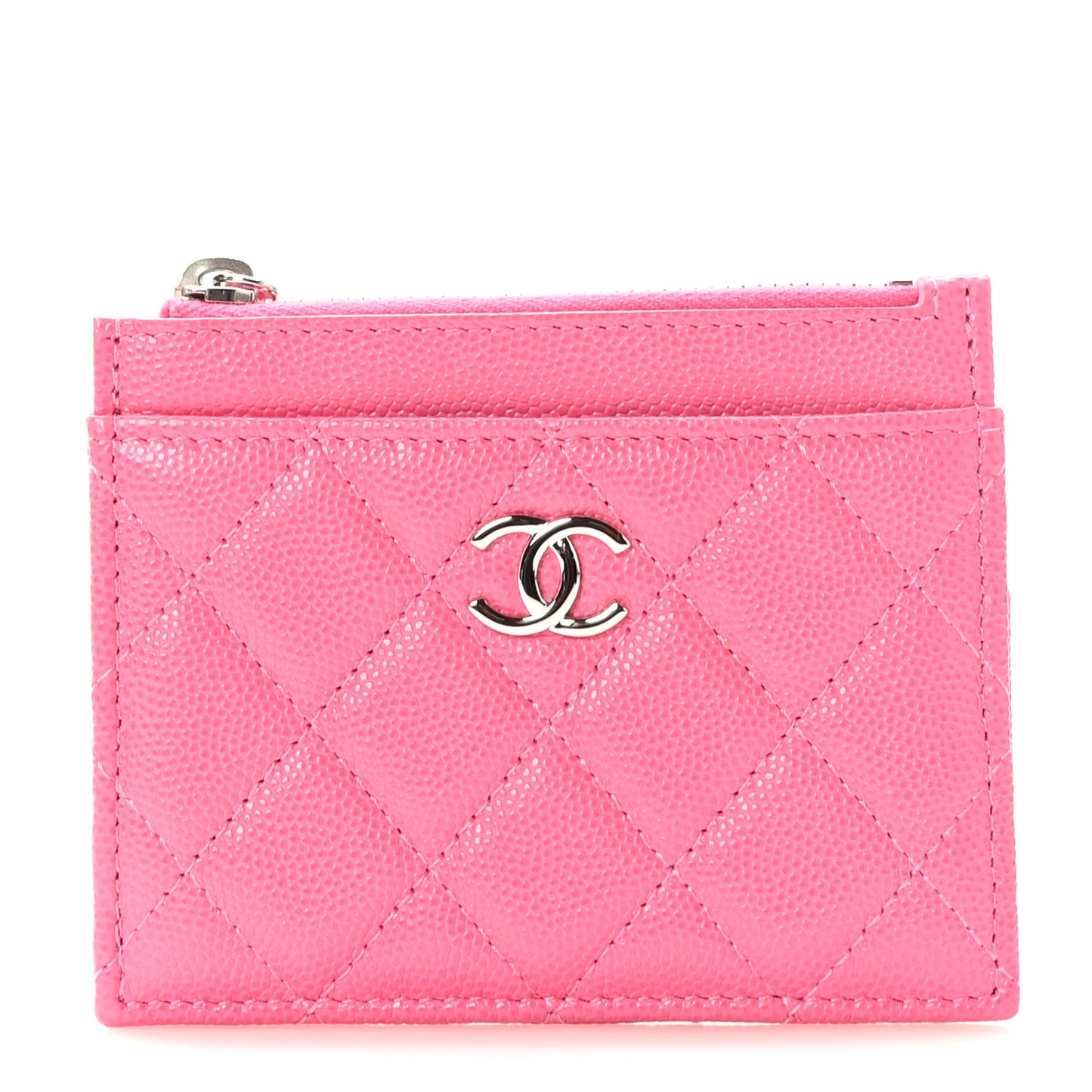 Caviar Quilted CC Zip Card Holder Pink
