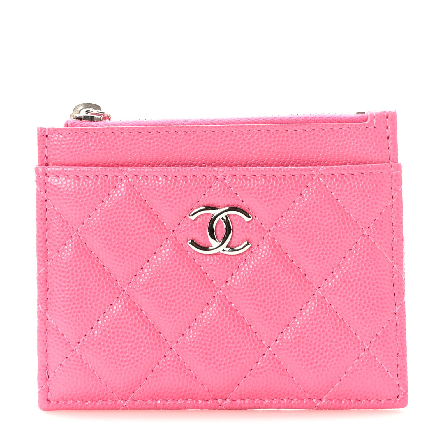 Chanel Caviar Quilted CC Zip Card Holder Pink 1 of 9