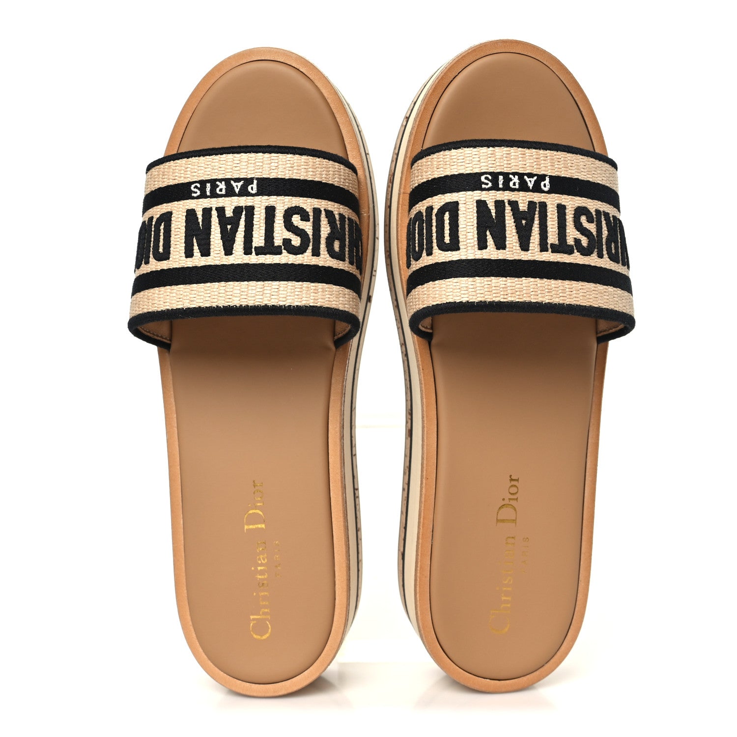 Christian Dior Raffia Dioriviera Embroidered Dway Platform Slide Sandals 37 Natural Black 2 of 10