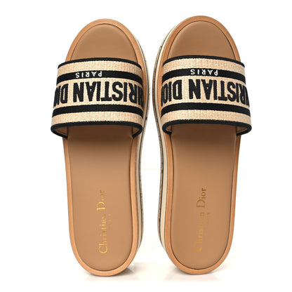 Christian Dior Raffia Dioriviera Embroidered Dway Platform Slide Sandals 37 Natural Black 2 of 10