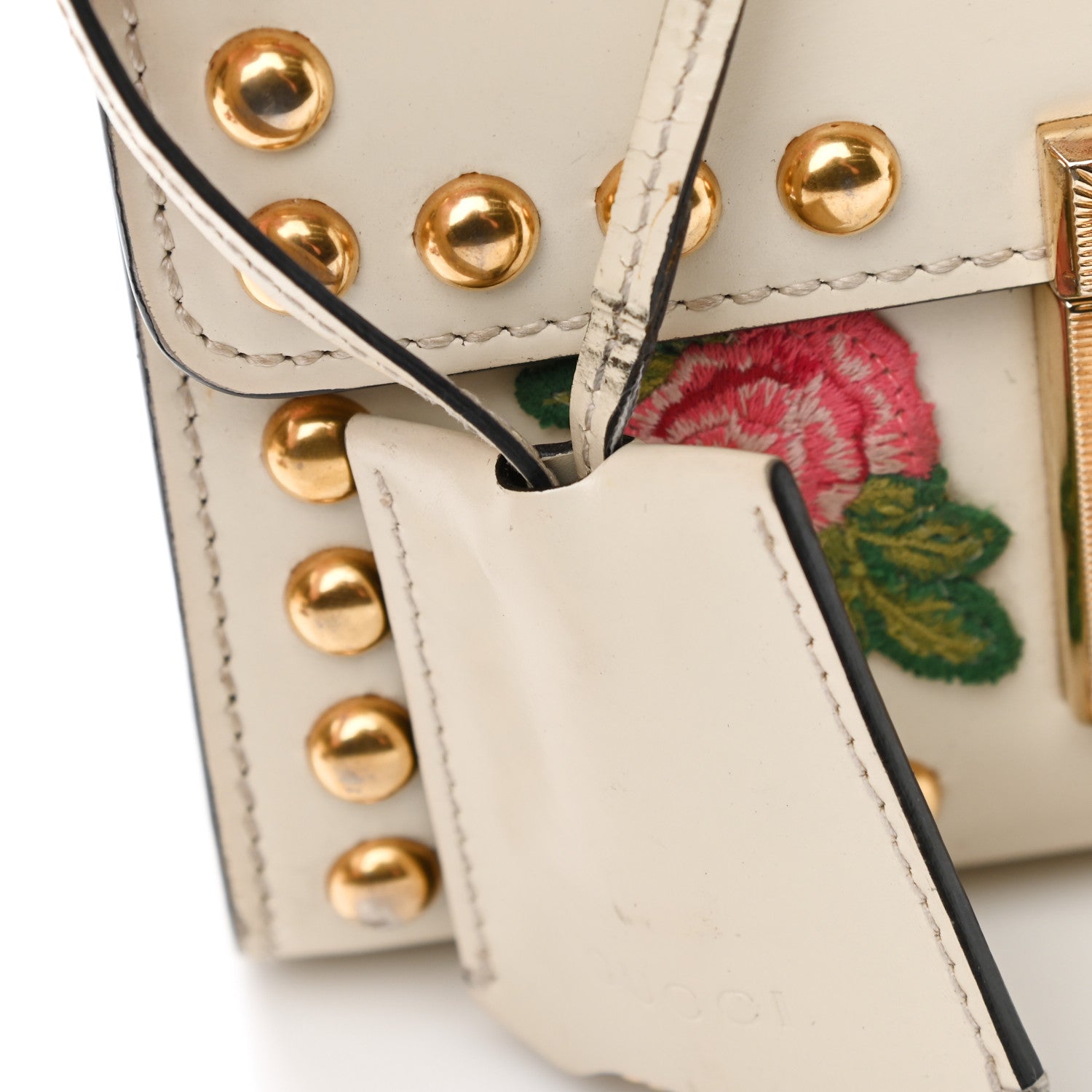 Gucci Calfskin Floral Embroidered Small Padlock Shoulder Bag White 24 of 26