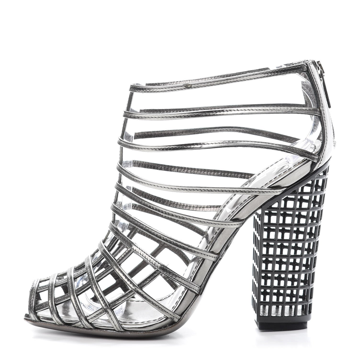 Saint Laurent Leather Cage Booties 36 Anthracite 1 of 8