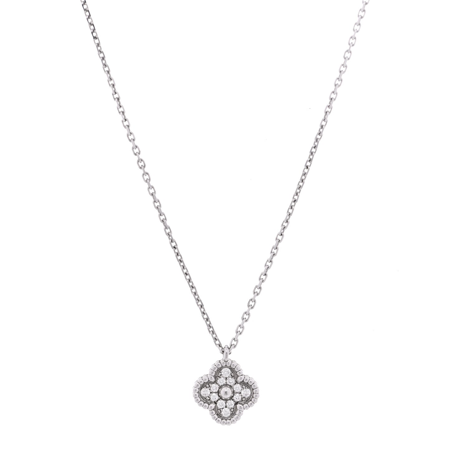 18K White Gold Diamond Sweet Alhambra Pendant Necklace