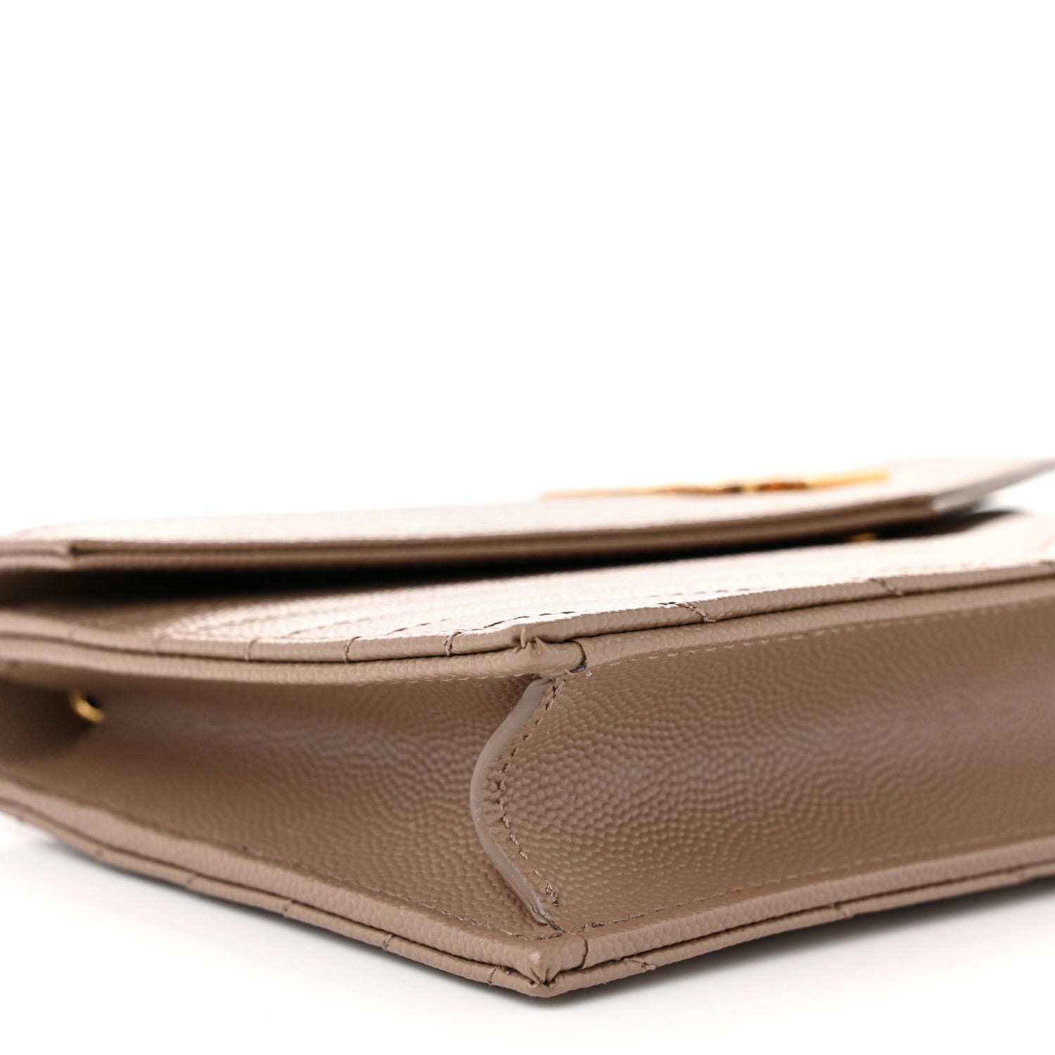 Saint Laurent Grain De Poudre Matelasse Chevron Monogram Envelope Chain Wallet Dark Latte 9 of 11